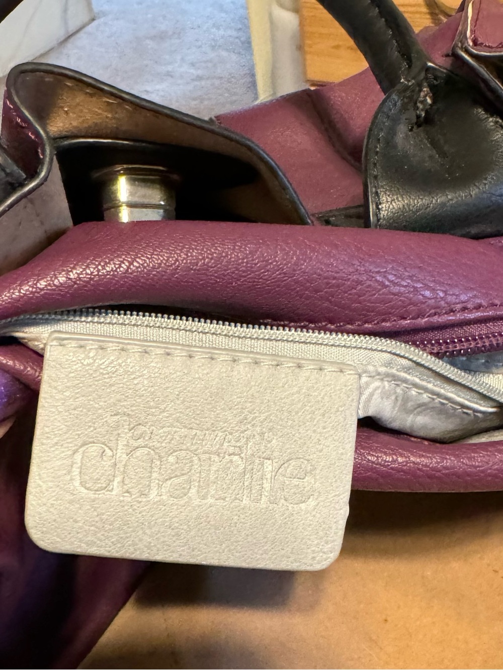 Charming Charlie Plum Tote with Black Handles and Gold Hardware - Picture 4 of 4